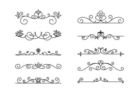 Vector Decorative Linear Borders Set. Vintage Frame Design Elements, Filigree 스톡 일러스트