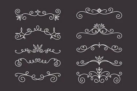Vector Decorative Linear Dividers Set. Vintage Frame Design Elements, Filigree Stock Illustration