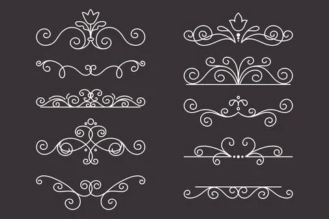Vector Decorative Linear Dividers Set. Vintage Frame Design Elements, Filigree Stock Illustration