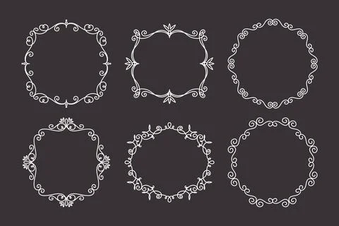 Vector Decorative Linear Frames Set. Vintage Frame Design Elements, Filigree 스톡 일러스트