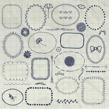 Vector Decorative Pen Drawing Borders, Frames, Elements Stock Illustration