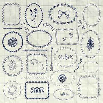 Vector Decorative Pen Drawing Borders, Frames, Elements Stockillustratie