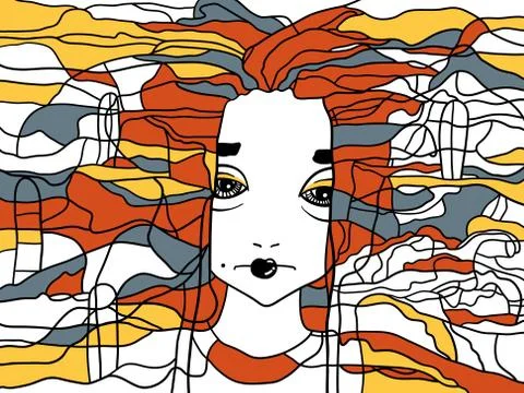 Vector decorative portrait of a woman. Creative artwork. Illustrazione stock