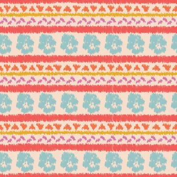 Vector Decorative repeat seamless pattern with pansy, lines and triangles 스톡 일러스트