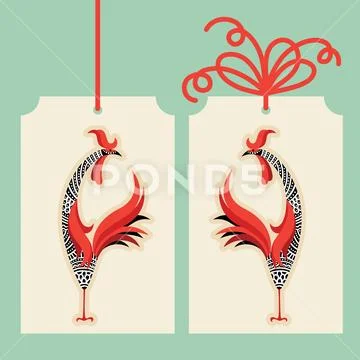 Vector decorative rooster with hand drawn ornamental body Stock Illustration