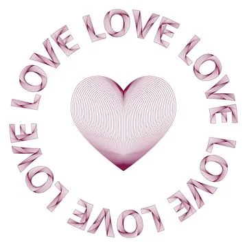 Vector decorative round frame of red lettering love. And isolated line heart. Stock Illustration