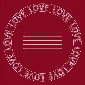 Vector decorative round frame of white lettering love on a red background. Illustrazione stock