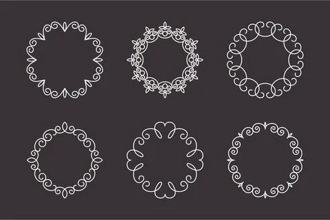 Vector Decorative Round Linear Frames Set. Vintage Frame Design Elements Illustrazione stock
