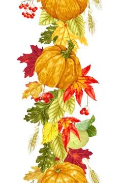 Vector decorative seamless line vertical element with autumn elements Illustrazione stock