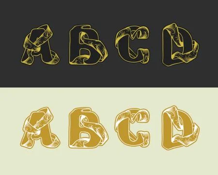 Vector decorative sketch alphabet set of uppercase letters. Gold elegant letter Stock Illustration