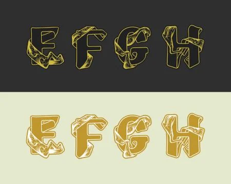 Vector decorative sketch alphabet set of uppercase letters. Gold elegant letter Stock Illustration