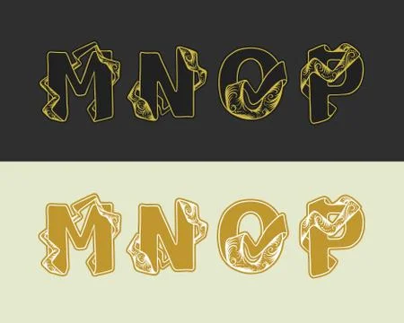 Vector decorative sketch alphabet set of uppercase letters. Gold elegant letter Stock Illustration