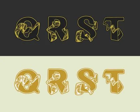 Vector decorative sketch alphabet set of uppercase letters. Gold elegant letter Stock Illustration