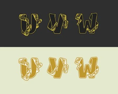 Vector decorative sketch alphabet set of uppercase letters. Gold elegant letter Stock Illustration