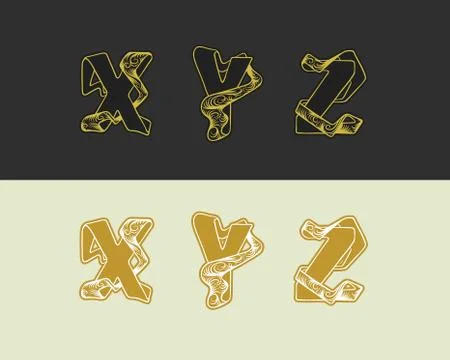 Vector decorative sketch alphabet set of uppercase letters. Gold elegant letter Stock Illustration