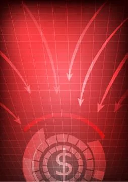 Vector : Decreasing business arrows with dollar sign on red background Stock Illustration