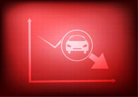 Vector : Decreasing business with car icon on red background Stockillustratie