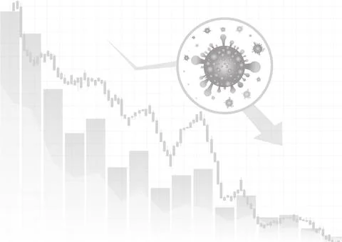 Vector : Decreasing business graph and arrow with virus Stock Illustration