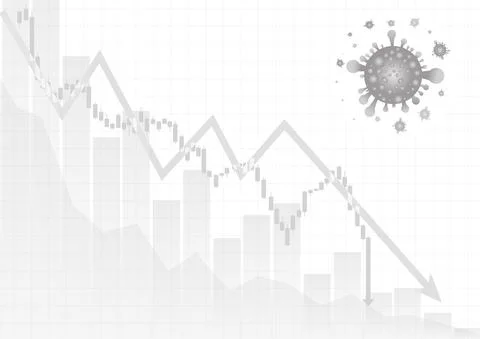 Vector : Decreasing business graph and arrow with virus Stock Illustration