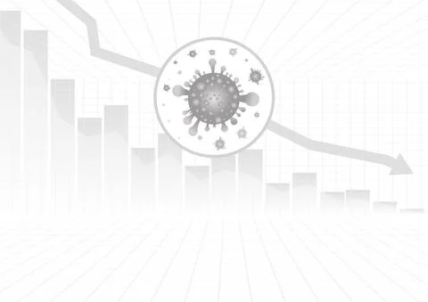 Vector : Decreasing business graph and arrow with virus Stock Illustration