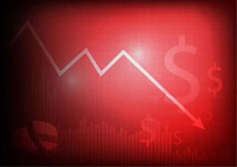 Vector : Decreasing business graph with dollar sign on red background Stock Illustration