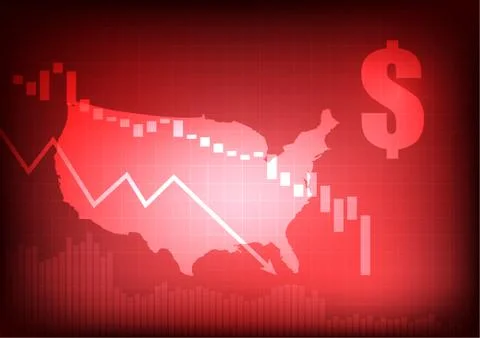 Vector : Decreasing business graph with dollar sign and usa map Stock Illustration