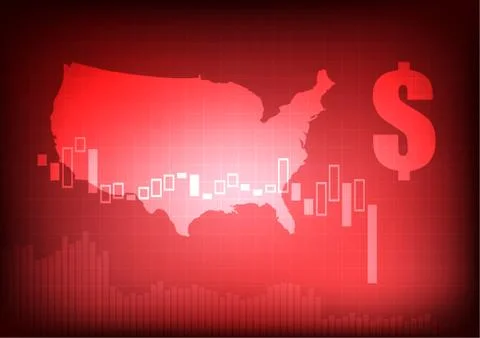 Vector : Decreasing business graph with dollar sign and usa map Stock Illustration