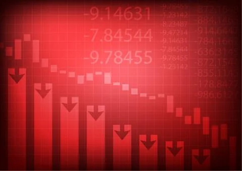 Vector : Decreasing business graph on red background 스톡 일러스트