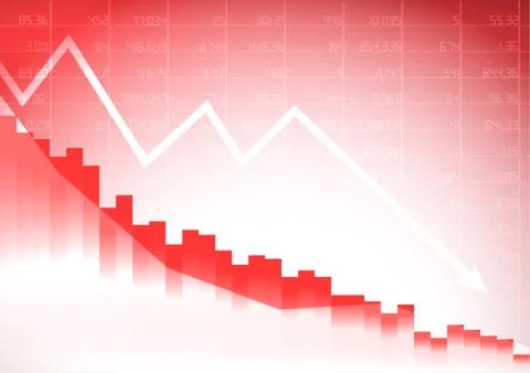 Vector : Decreasing business graph with stockboard on red background Stock Illustration