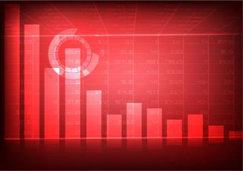Vector : Decreasing business graph with stockboard on red background Stock Illustration