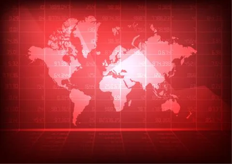 Vector : Decreasing business graph with world map on red stock board Stock Illustration