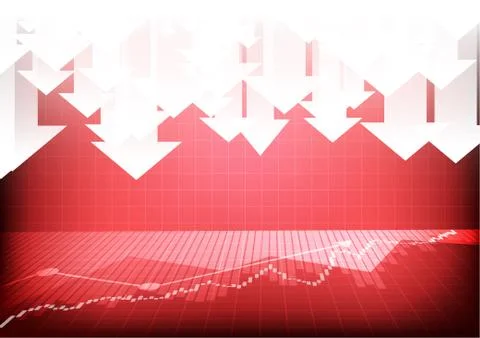 Vector : Decreasing business graphs and arrows on red background Stock Illustration