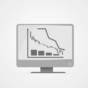 Vector : Decreasing business graphs on computer monitor Stock Illustration