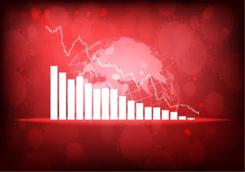 Vector : Decreasing business graphs with virus and world on red background Stock Illustration