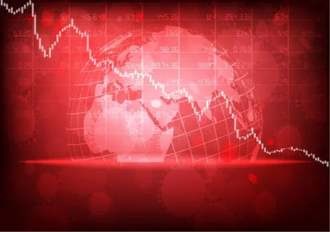 Vector : Decreasing business graphs with virus and world on red background Stock Illustration