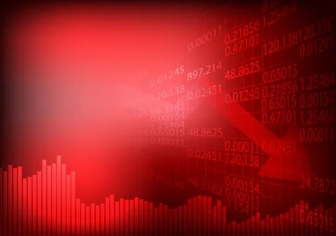 Vector : Decreasing graph and arrow on red background Stock Illustration