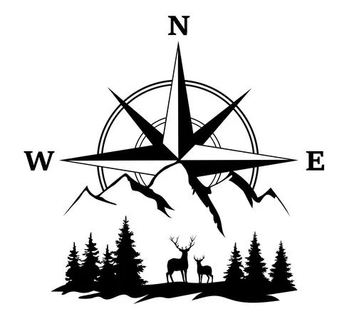 Vector deer and compass rose Stock Illustration