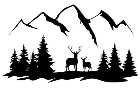 Vector deer and the mountains Stock Illustration
