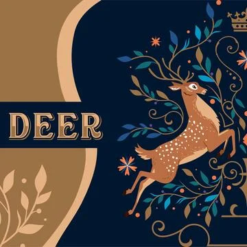 Vector deer is decorated with plants and leaves around it Stock Illustration