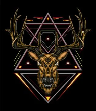 Vector Deer head illustration serious face Stock Illustration
