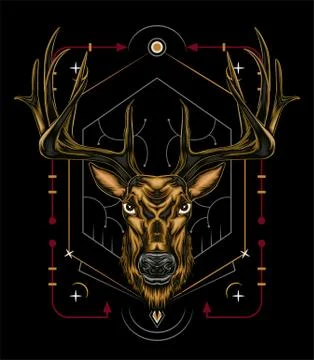 Vector Deer head illustration serious face Stock Illustration