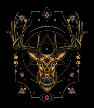 Vector Deer head illustration serious face Stock Illustration