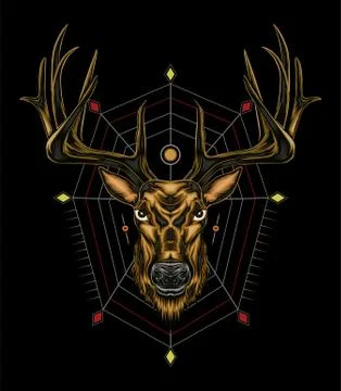 Vector Deer head illustration serious face Stock Illustration