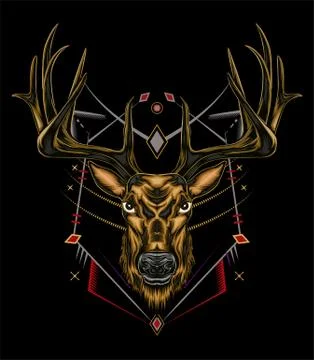 Vector Deer head illustration serious face Stock Illustration
