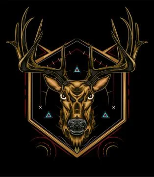 Vector Deer head illustration serious face Stock Illustration