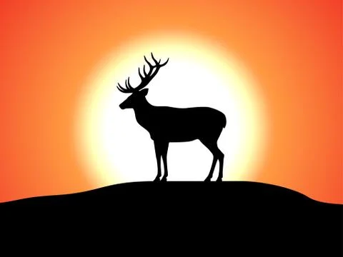 Vector deer with horns standing against the sunset Illustrazione stock