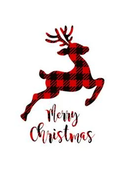 Vector Deer silhouette drawing illustration with Buffalo Red Black Gingham Stock Illustration