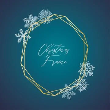 Vector Delicate Christmas Gold Frame with Snowflakes Stock Illustration