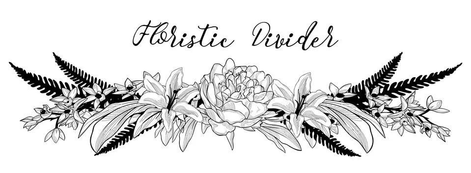 Vector Delicate Floral Text Divider. Flower Design Element Stock Illustration