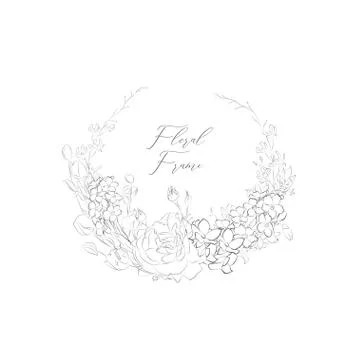 Vector Delicate Floristic Frame with Flowers, Branches Stock Illustration